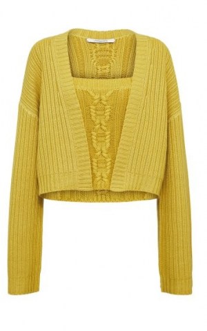 Dorothee Schumacher Delightful Match Wool Cable-Knit Twinset | yellow knitted twinsets