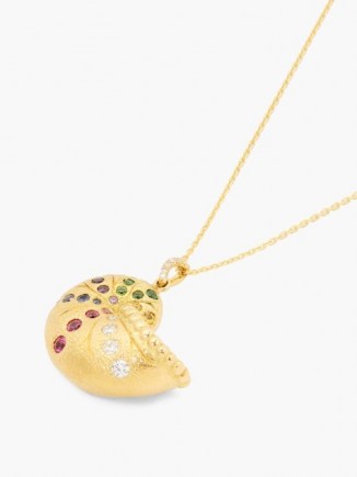 AURÉLIE BIDERMANN FINE JEWELLERY Diamond, sapphire & 18kt gold nautilus shell pendant necklace / luxe pendants / ocean inspired jewellery / shells - flipped