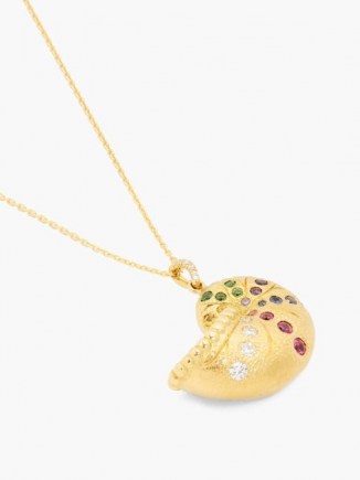 AURÉLIE BIDERMANN FINE JEWELLERY Diamond, sapphire & 18kt gold nautilus shell pendant necklace / luxe pendants / ocean inspired jewellery / shells