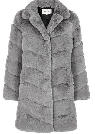 DIANE VON FURSTENBERG Tirzah grey faux fur coat ~ plush chevron detailed winter coats ~ luxe outerwear