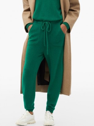 THE ELDER STATESMAN Green drawstring-waist cashmere track pants | luxe jewel tone joggers