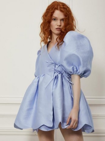 SISTER JANE DREAM Gramophone Jacquard Mini Wrap Dress ~ full romantic dresses ~ puff sleeves ~ romance ~ volume