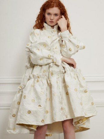 sister jane DREAM Chrome Daisy Jacquard Midi Dress | voluminous dresses | romantic volume fashion - flipped