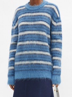 MARNI Blue dropped-sleeve striped sweater | relaxed fuzzy jumper - flipped