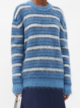 MARNI Blue dropped-sleeve striped sweater | relaxed fuzzy jumper
