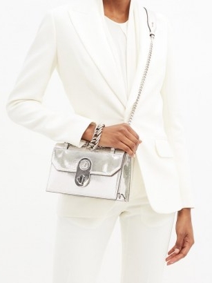 CHRISTIAN LOUBOUTIN Elisa mini leather cross-body bag ~ luxe metallic silver crossbody bags ~ luxury chain strap shoulder bags