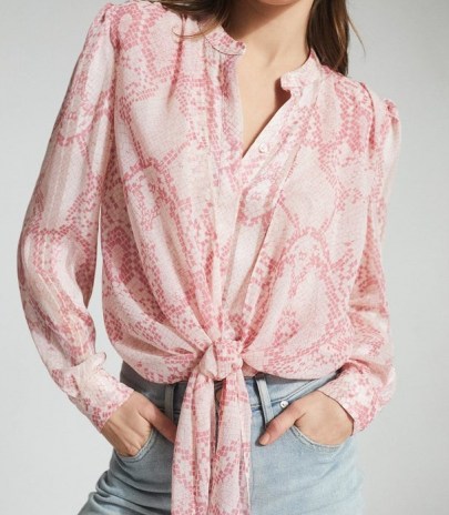 REISS ERICA SNAKE PRINT BLOUSE PINK / front tie waist blouses