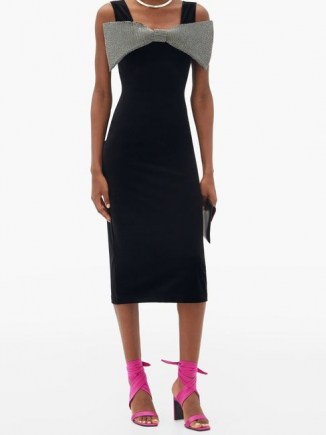 CHRISTOPHER KANE Exagerated-bow velvet midi dress ~ lbd with large crystal bow ~ glamorous evening dresses ~ party glamour