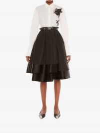 Alexander McQeen Exploded Midi Skirt | black layered pleat detail skirts
