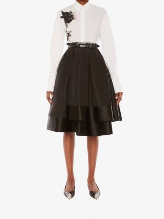Alexander McQeen Exploded Midi Skirt | black layered pleat detail skirts - flipped