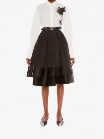 Alexander McQeen Exploded Midi Skirt | black layered pleat detail skirts