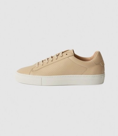 REISS FINLEY PERFORATED LEATHER TRAINERS BISCUIT