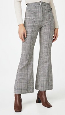 Fleur du Mal V Waist Flare Pants with Top Stitch Plaid Check / checked flares - flipped