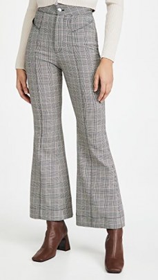 Fleur du Mal V Waist Flare Pants with Top Stitch Plaid Check / checked flares