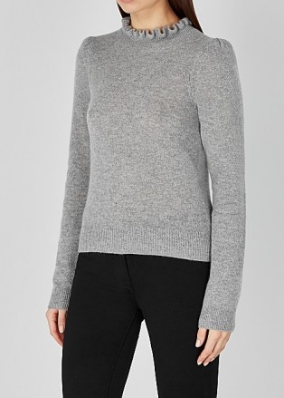 FRAME Josefine grey cashmere jumper ~ frill neck jumpers ~ feminine knitwear - flipped