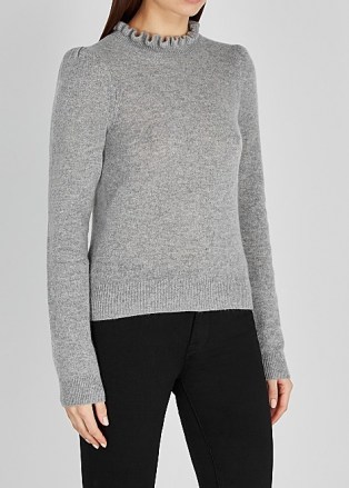 FRAME Josefine grey cashmere jumper ~ frill neck jumpers ~ feminine knitwear