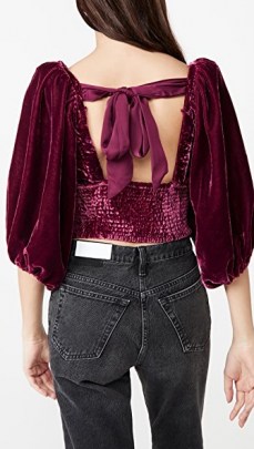Free People Marie Velvet Open Back Top Queen Pomegranite | puff sleeve tops | jewel tone fashion - flipped