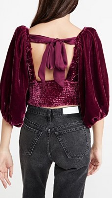 Free People Marie Velvet Open Back Top Queen Pomegranite | puff sleeve tops | jewel tone fashion
