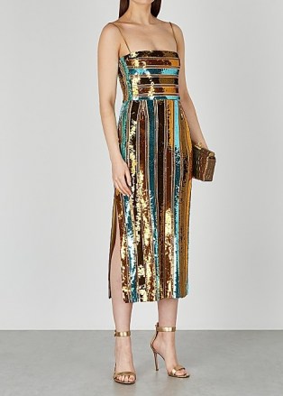 GALVAN Stargaze striped sequin midi dress ~ glamorous sequinned occasionwear ~ party glamour ~ luxe evening dresses - flipped