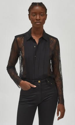 EQUIPMENT GENIVEE TOP – black semi sheer shirts – collared lace tops - flipped