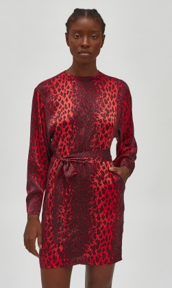 EQUIPMENT GERARDA SILK DRESS RUBY RAGE MULTI – red leopard print dresses - flipped