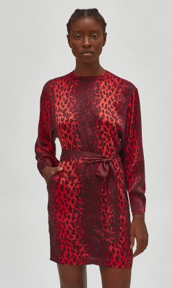 EQUIPMENT GERARDA SILK DRESS RUBY RAGE MULTI – red leopard print dresses