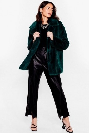 Go Faux Fur It Petite Oversized Coat ~ teal green winter coats