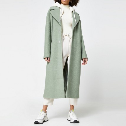 RIVER ISLAND Green hoody long line double breasted coat ~ coats with hoodies attached - flipped