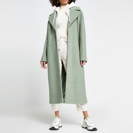 RIVER ISLAND Green hoody long line double breasted coat ~ coats with hoodies attached