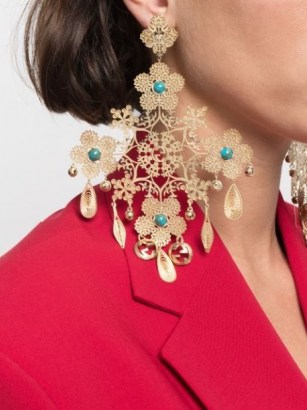 Gucci floral motif drop earrings / oversized statement jewellery - flipped