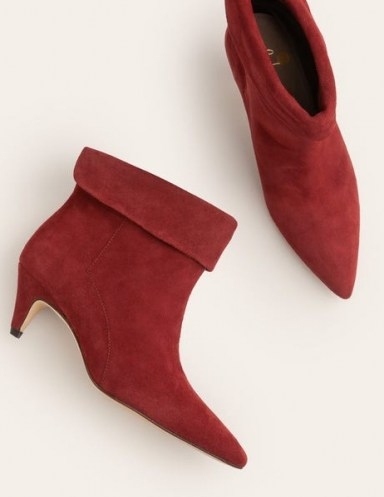 Boden Haddington Ankle Boots – Maroon ~ dark red kitten heel booties - flipped