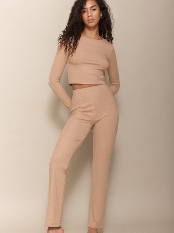 Reformation Hailey Two Piece | ribbed trouser and crew neck top set | loungewear sets - flipped