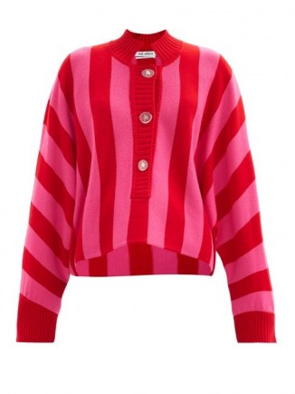 THE ATTICO Half-button striped merino-wool sweater ~ pink and red candy stripes ~ loose fit cardigans