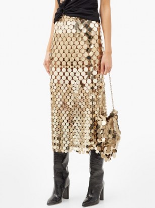 PACO RABANNE High-rise chainmail midi skirt ~ metallic gold skirts