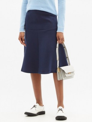 MARNI High-rise cotton-blend jersey midi skirt ~ navy blue fluted hem skirts - flipped