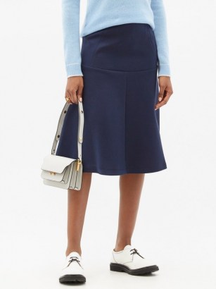 MARNI High-rise cotton-blend jersey midi skirt ~ navy blue fluted hem skirts