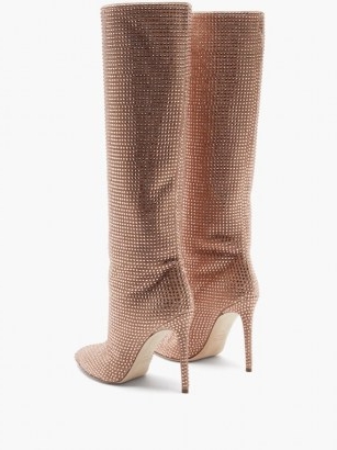 PARIS TEXAS Holly crystal-embellished suede knee-high boots ~ pink stiletto heel knee-high boots