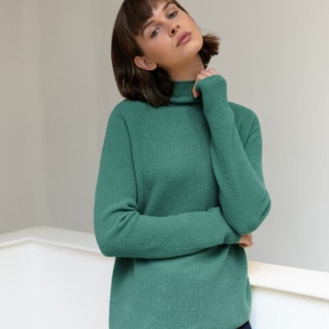 Les 100 Ciels Iclyn Cashmere Jumper In Turquoise | ribbed high neck jumpers