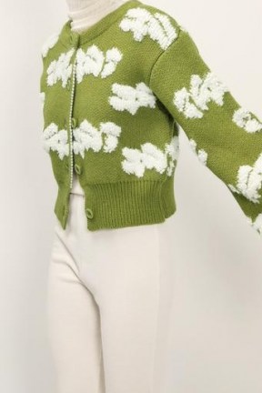 storets Lily Fuzzy Cloud Knit Cardigan | olive green cardigans