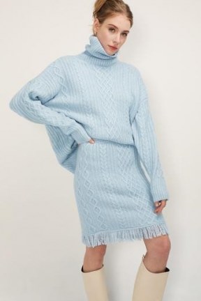 storets Rachel Turtle Neck Cable Knit Top | sky blue oversized slouchy sweater | high neck drop shoulder jumper - flipped