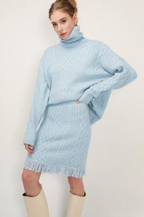storets Rachel Turtle Neck Cable Knit Top | sky blue oversized slouchy sweater | high neck drop shoulder jumper