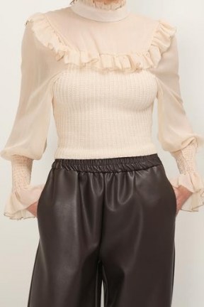 storets Josephine Knit Combo Blouse | knitted ruffle trim blouses - flipped