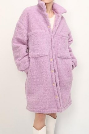 storets Khloe Quilted Teddy Coat ~ lavender teddy coats - flipped