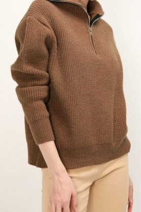 storets Cora Zip Up Neck Knit Top in Brown - flipped