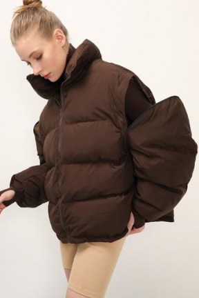 storets Brooklyn Detachable Sleeve Puffer Jacket ~ brown padded jackets