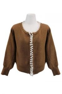 storets Claire Pearl Trim Cardigan ~ brown embellished cardigans ~ knithwear with faux pearls