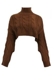 storets Hayley Cropped Poncho Sweater ~ high neck crop hem sweaters ~ brown cable knit jumper