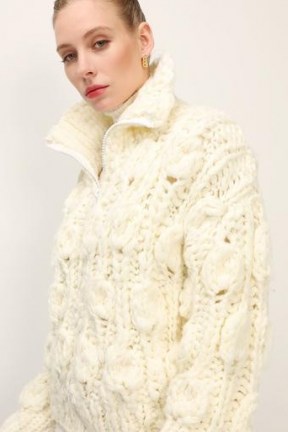 storets Leah Chunky Twist Knit Cardigan | cream front zip cardigans