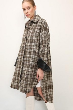 STORETS Harlow Contrast Cuff Plaid Shacket – brown checked oversized shackets