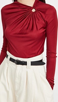 Isabel Marant Dwester Top ~ red asymmetric neckline tops ~ contemporary clothing